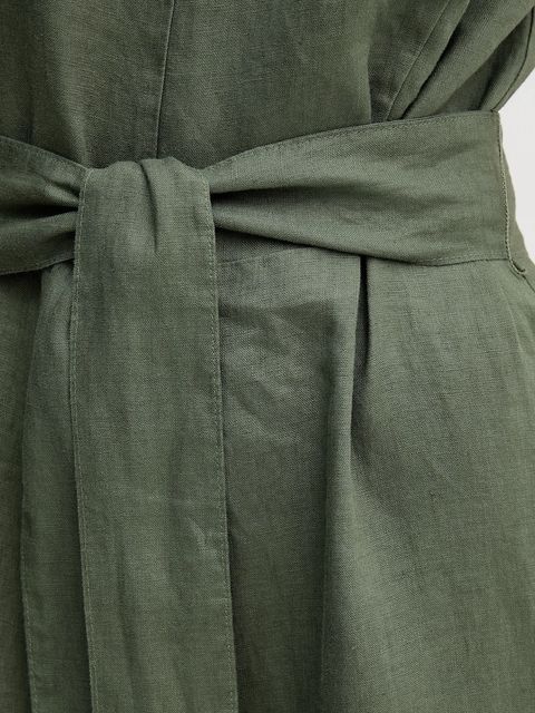 United Colors of Benetton kombinezon lniany kolor zielony z dekoltem w szpic 4AGHDT00E