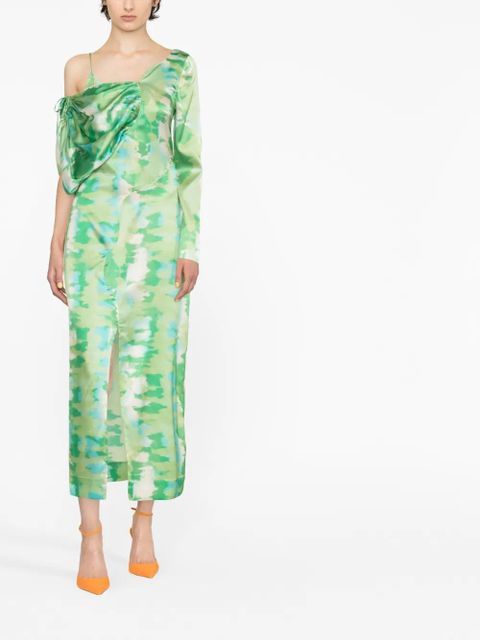 GANNI printed off-shoulder silk dress - Green - zdjęcie produktu nr 2