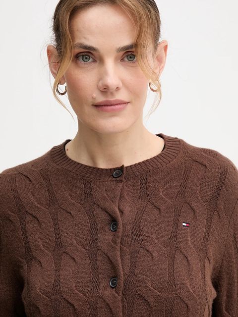 Tommy Hilfiger kardigan wełniany damski kolor brązowy WW0WW47463