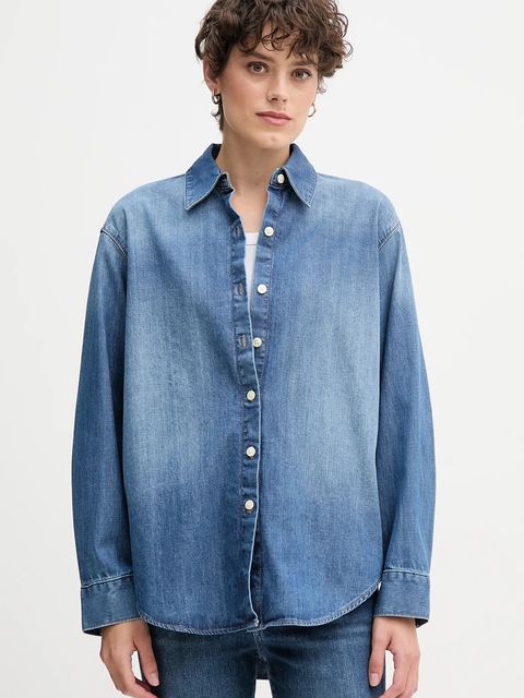 Calvin Klein Jeans koszula jeansowa damska kolor niebieski relaxed z kołnierzykiem klasycznym LV047D758G