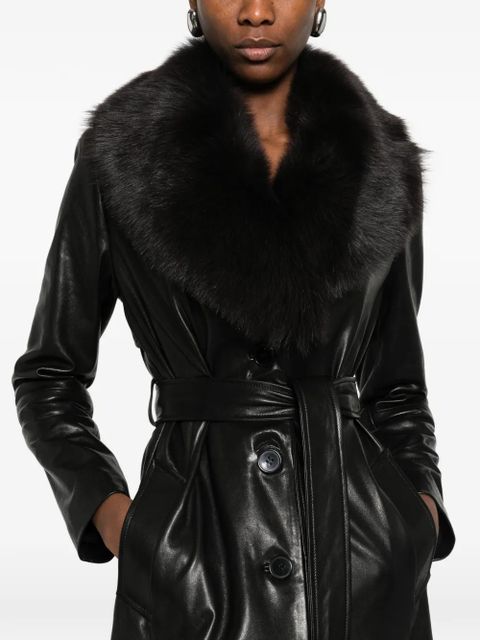 Nour Hammour Dakota fur-collar belted coat - Black