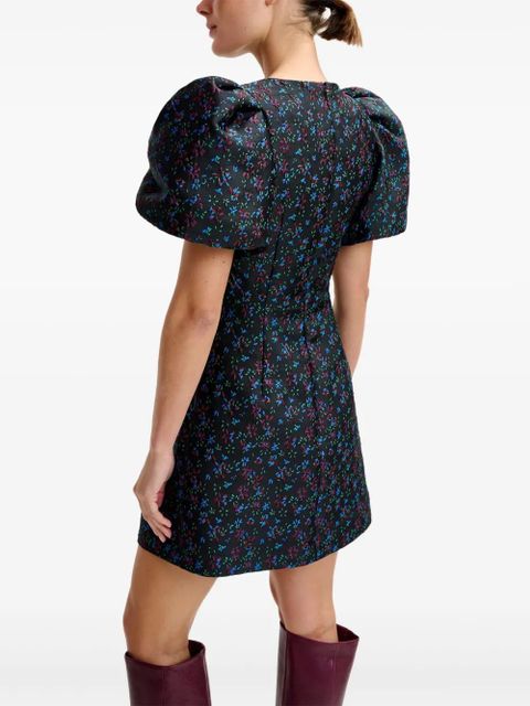 Essentiel Antwerp puff-sleeve floral-print mini dress - Black