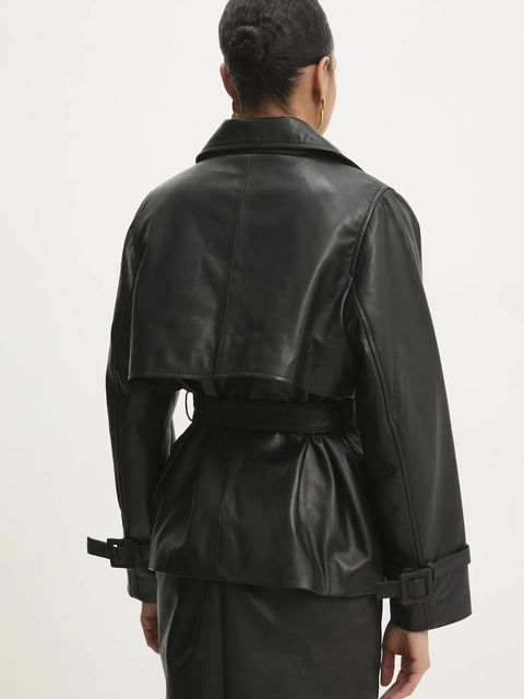 Answear.LAB kurtka skórzana kolor czarny przejściowa