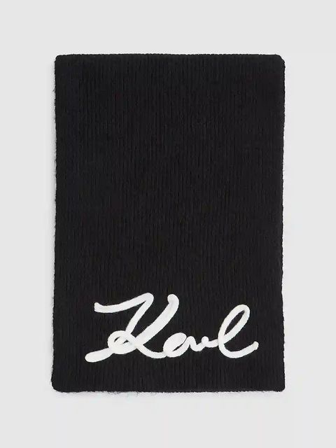 Karl Lagerfeld szalik z domieszką wełny K/SIGNATURE damski kolor czarny z aplikacją A4W33028