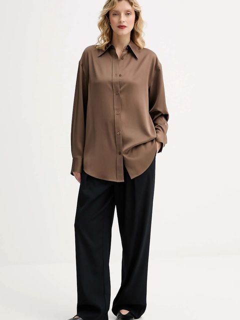 Filippa K koszula damska kolor brązowy relaxed z kołnierzykiem klasycznym 31633 - zdjęcie produktu nr 2