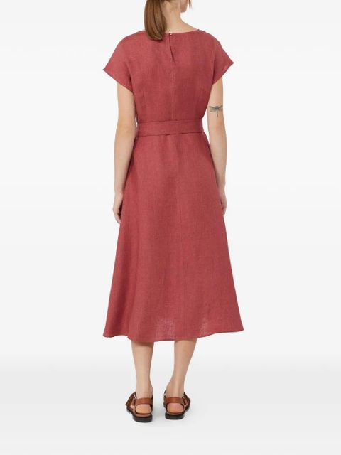 Max Mara belted linen midi dress - Red