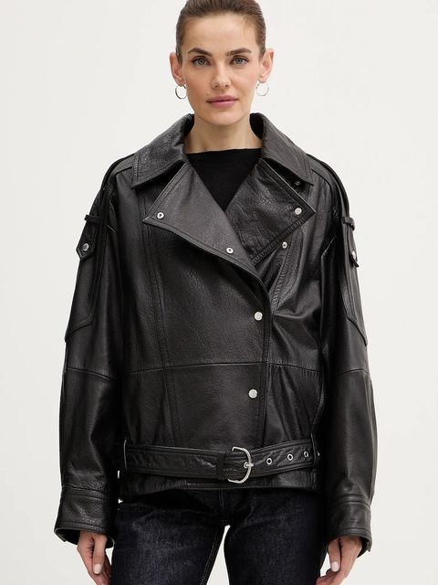 BOSS Orange ramoneska skórzana kolor czarny przejściowa 50552201 - zdjęcie produktu nr 1