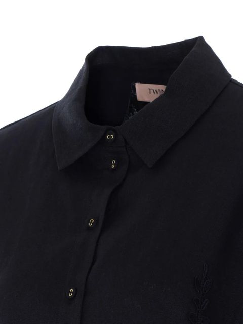 TWINSET lace-embroidered linen shirt - Black