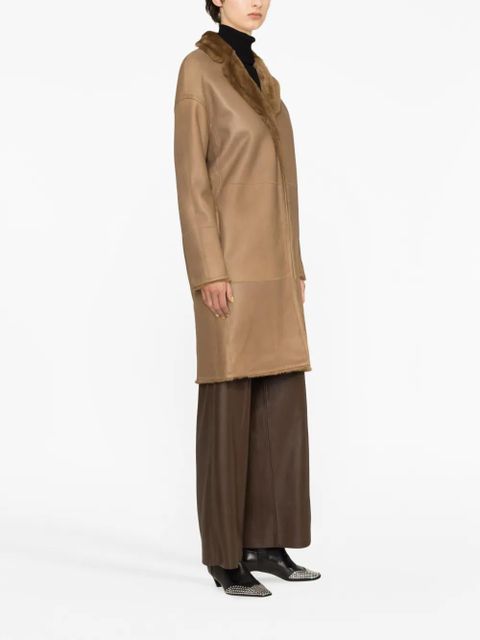Yves Salomon shearling belted single-breasted coat - Brown