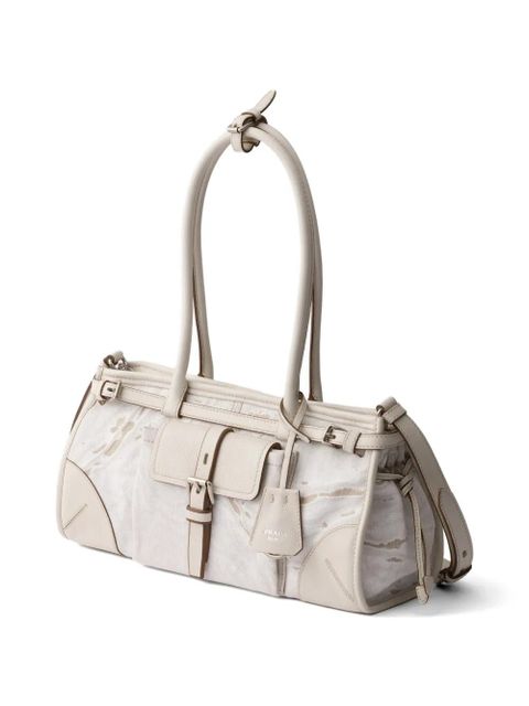 Prada Prada Bonnie medium printed linen and leather handbag - Neutrals