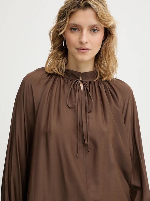 MUNTHE bluzka z dodatkiem jedwabiu ROSEBERGER damska kolor brązowy gładka 254102925427