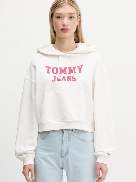 Tommy Jeans bluza bawełniana damska kolor beżowy z kapturem z aplikacją DW0DW21598 - zdjęcie produktu nr 1