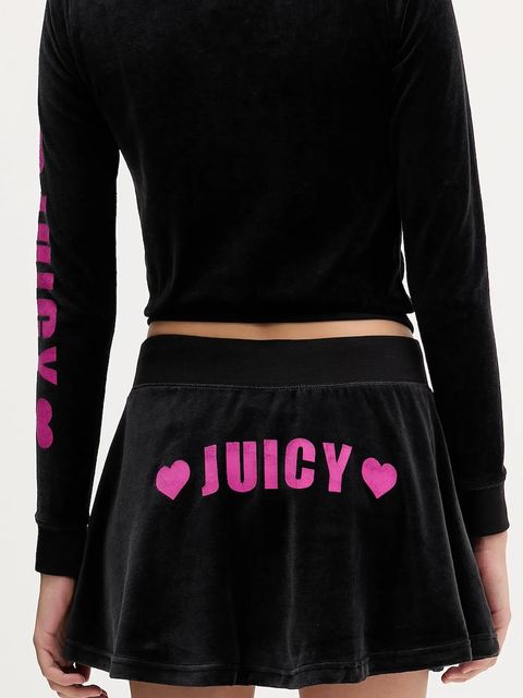 Juicy Couture spódnica welurowa Angel kolor czarny mini rozkloszowana JCNGS126457