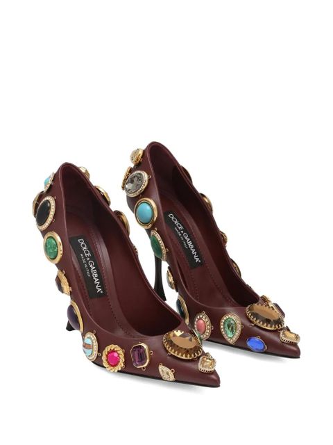Dolce & Gabbana 105mm jewel-embellished pointed-toe pumps - Brown