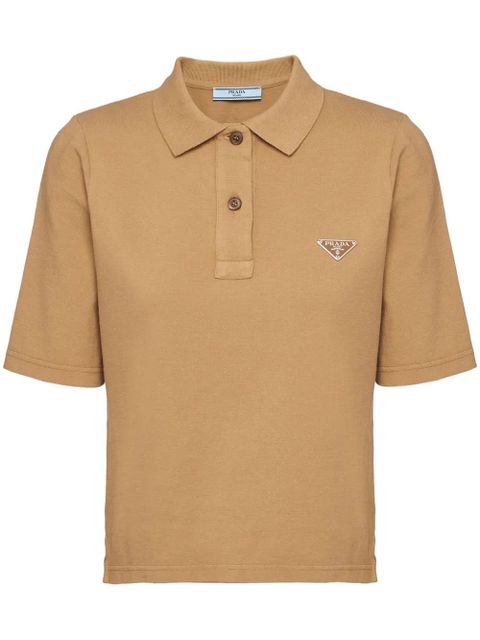 Prada logo-embroidered cotton polo shirt - Brown