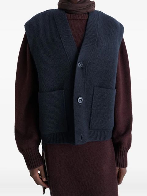 LEMAIRE patch-pocket V-neck cardigan - Blue