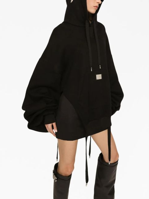 Dolce & Gabbana logo-plaque oversized jersey hoodie - Black