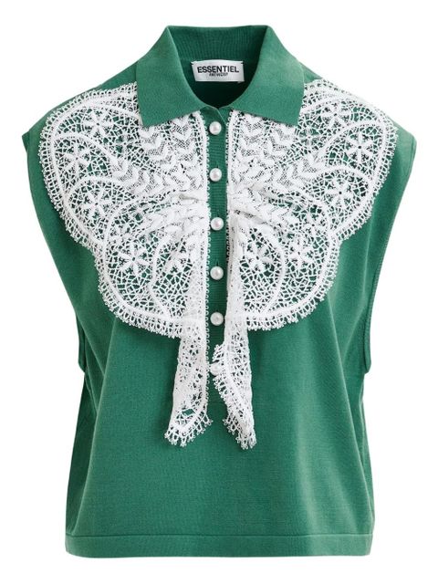 Essentiel Antwerp Ihelly lace-embellished collar top - Green - zdjęcie produktu nr 1
