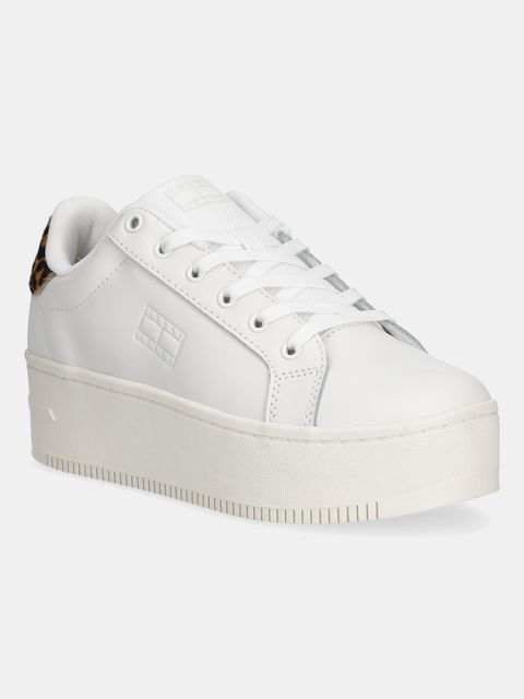 Tommy Jeans sneakersy skórzane TJW FLATFORM LEOPARD SNEAKER damskie kolor biały EN0EN02930 - zdjęcie produktu nr 1