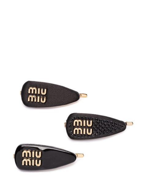 Miu Miu logo-lettering hair clip (set of three) - Black - zdjęcie produktu nr 1