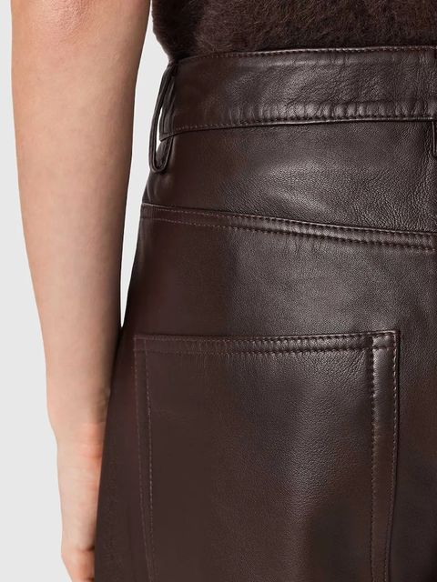 AllSaints spodnie skórzane JETT damskie kolor brązowy szerokie high waist W026TD
