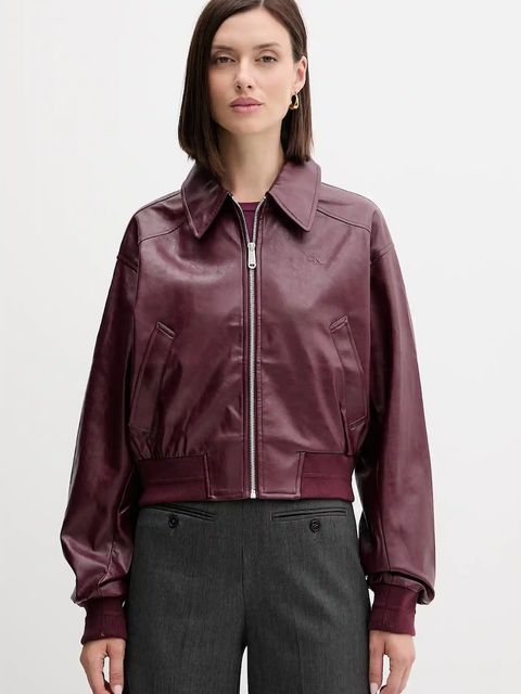 Calvin Klein Jeans kurtka kolor bordowy przejściowa LV047C518G