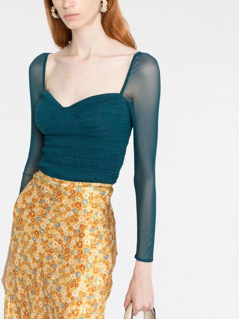 Self-Portrait gathered-detail long-sleeve top - Blue