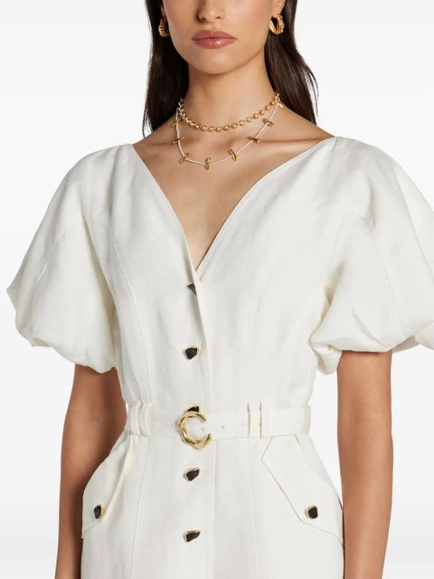 Aje puff-sleeves buttoned-front mini day dress - White
