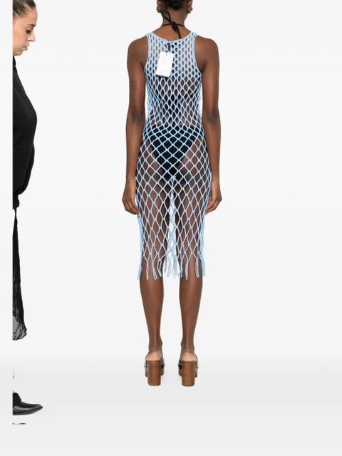 Christopher Esber open knit fringed dress - Blue