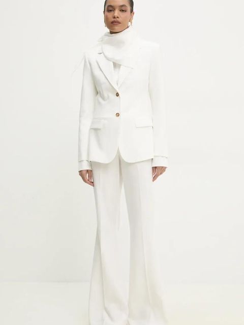 Answear.LAB spodnie garniturowe dzwony kolor biały dzwony high waist