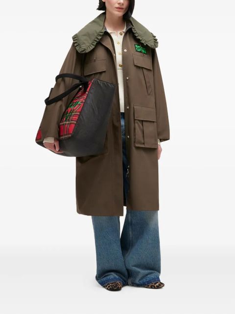 GANNI x Barbour ruffled-detail coat - Brown