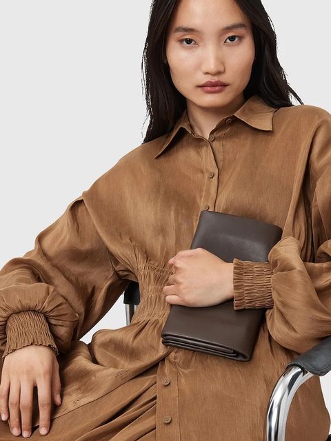 AllSaints portfel skórzany HARLUNA damski kolor brązowy W208XD