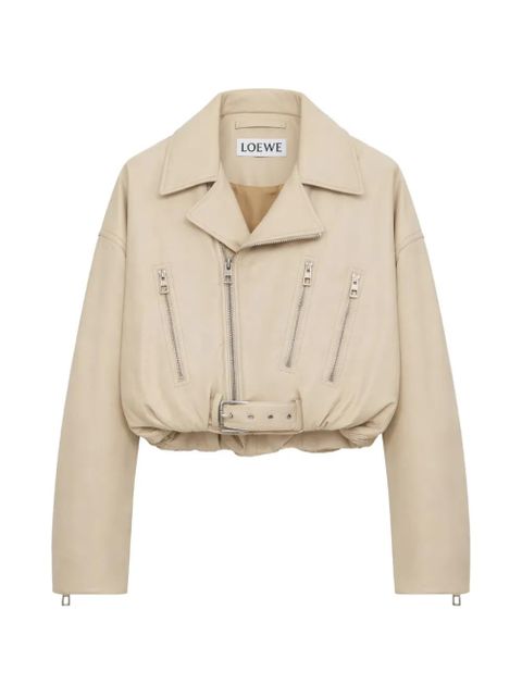 LOEWE zips belted biker jacket - Neutrals - zdjęcie produktu nr 1