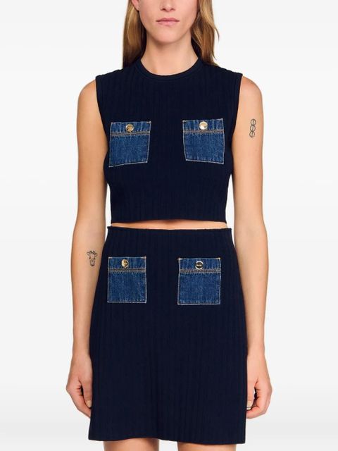 SANDRO denim-pockets top - Blue