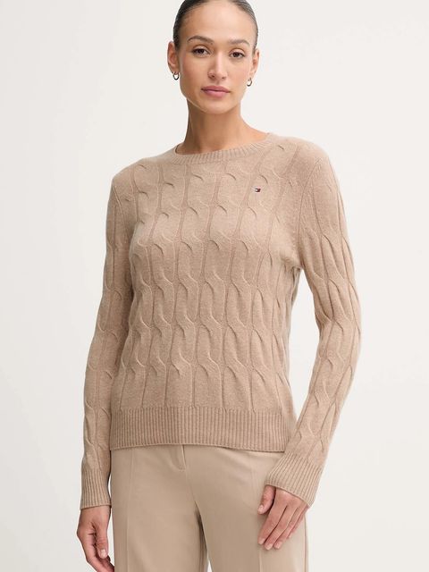 Tommy Hilfiger sweter wełniany damski kolor beżowy lekki WW0WW43586 - zdjęcie produktu nr 1