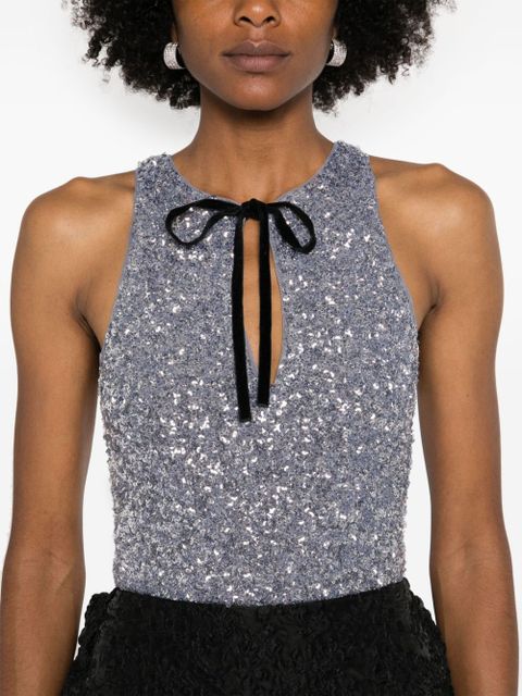 GANNI sequined split-neck top - Grey