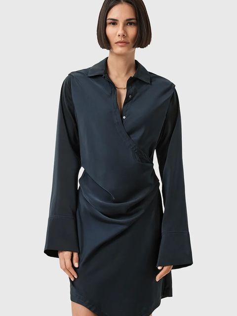 AllSaints sukienka TIRA kolor granatowy mini dopasowana W013DD - zdjęcie produktu nr 1