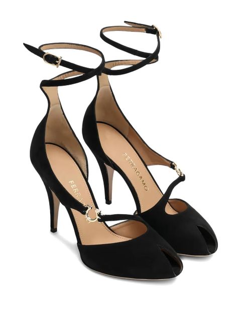 Ferragamo 95mm Molly ankle-wrap peep-toe pumps - Black - zdjęcie produktu nr 2
