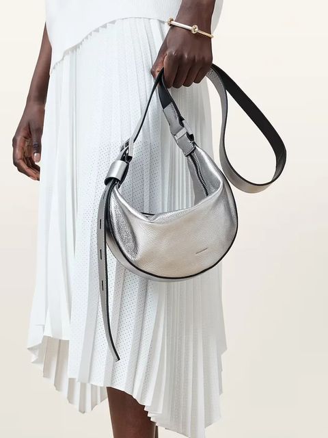 AllSaints torebka skórzana HALF kolor srebrny W393XC