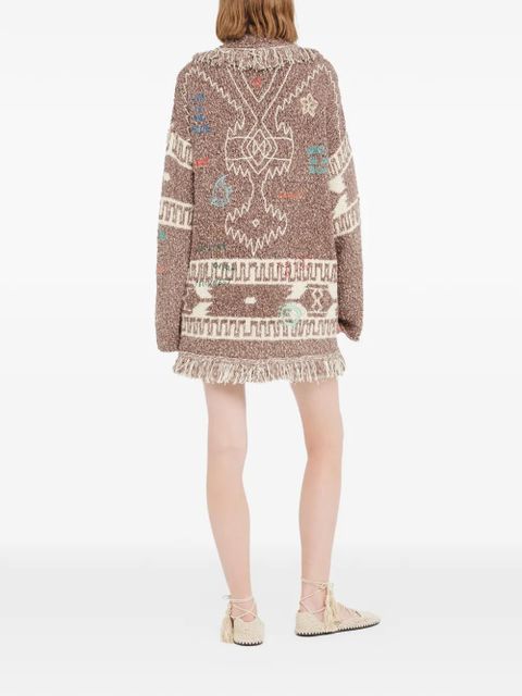 Alanui Written By The Ocean fringed patterned cardi-coat - Brown - zdjęcie produktu nr 2