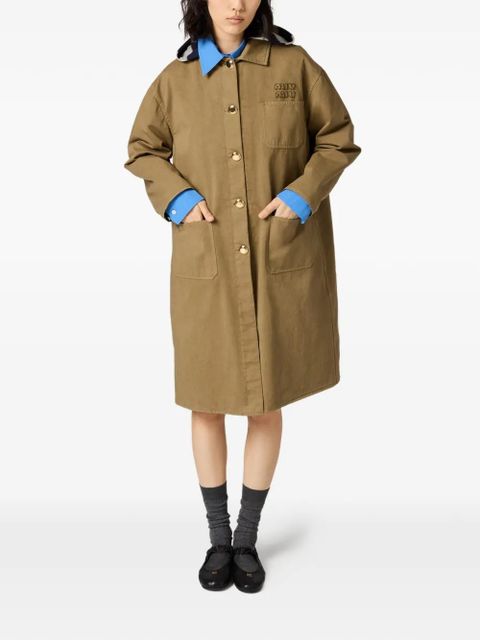 Miu Miu patch-pocket embroidered coat - Brown