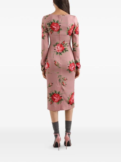 Dolce & Gabbana long-sleeved floral-print midi dress - Pink