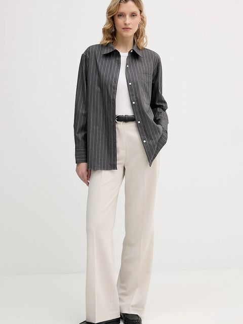 Tommy Hilfiger koszula bawełniana damska kolor szary regular z kołnierzykiem klasycznym WW0WW46851