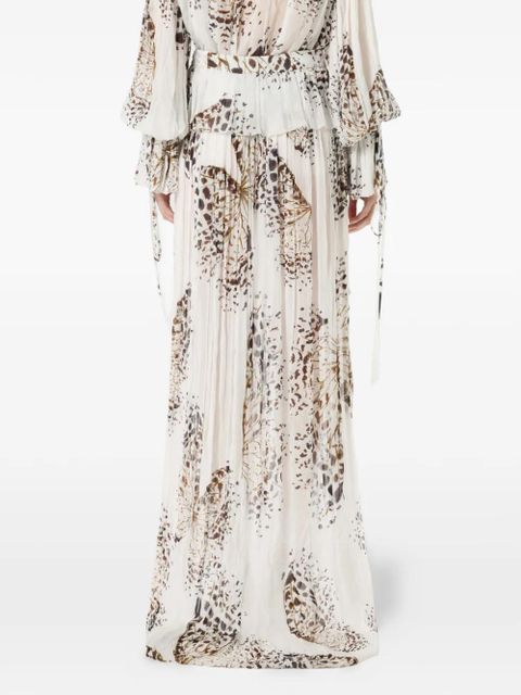 Blumarine Georgette butterfly-print skirt - White