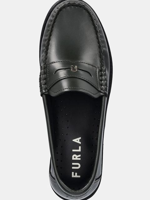 Furla mokasyny skórzane College Loafer damskie kolor zielony na płaskim obcasie YK41FSN T20000 4491S