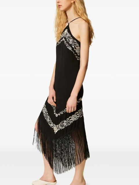 TWINSET flower-embroidered midi dress - Black