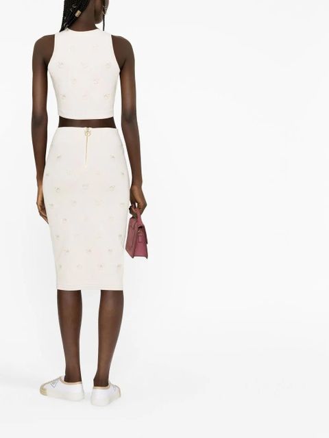 PINKO Love Bird-embroidered logo knitted midi skirt - Neutrals