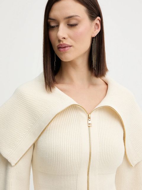 Elisabetta Franchi kardigan z dodatkiem wełny damski kolor beżowy lekki MK04S56E2