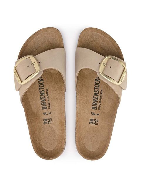 Birkenstock klapki nubukowe Madrid Big Buckle kolor beżowy 1024009