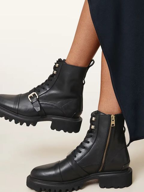 AllSaints workery skórzane Tori Boot damskie kolor czarny na płaskim obcasie W119FB